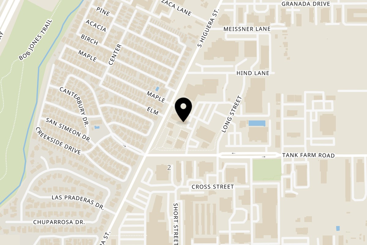 Map showing the location of Bread & Born on 3845 S Higuera St #112 in San Luis Obispo